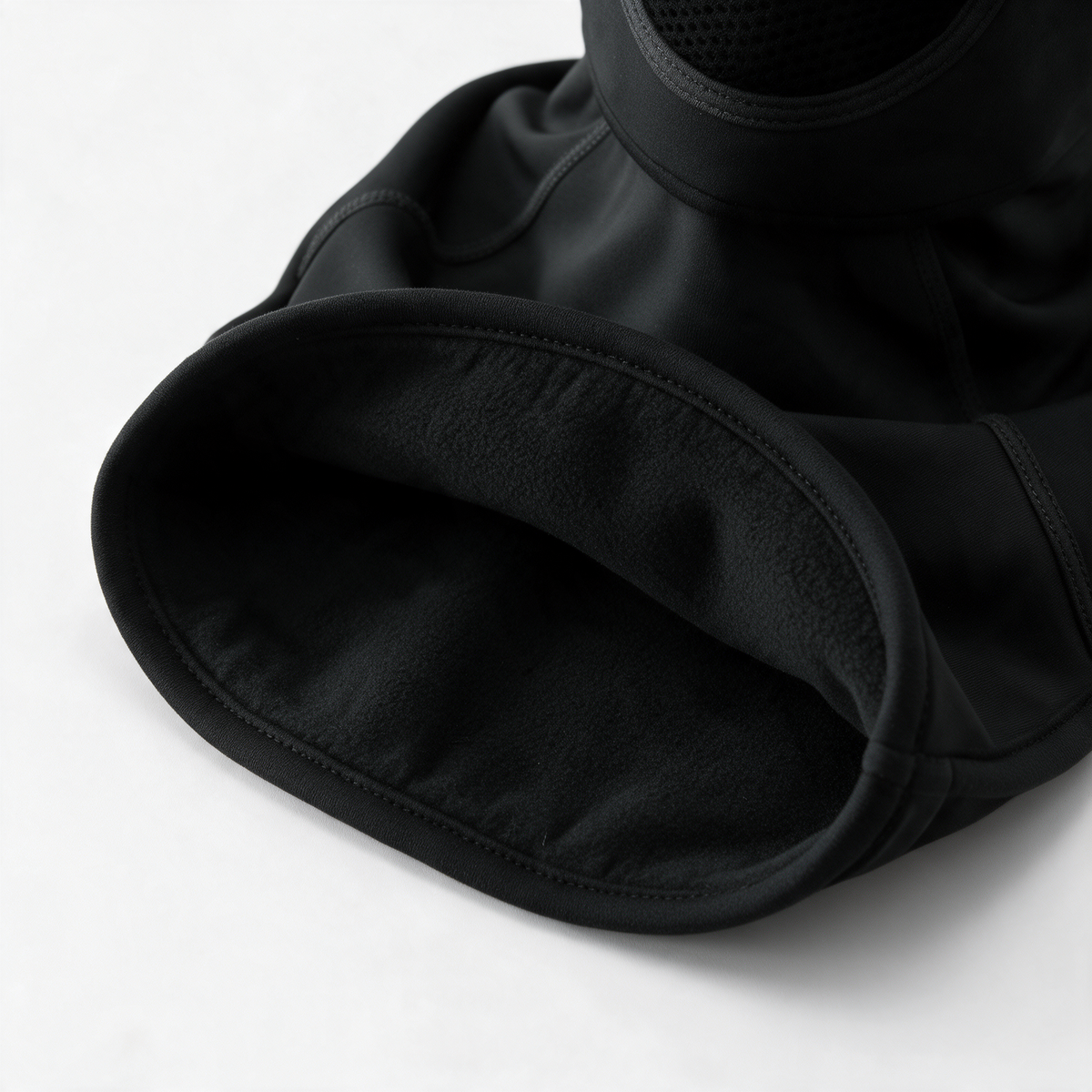Black balaclava — soft fleece lining on light gray