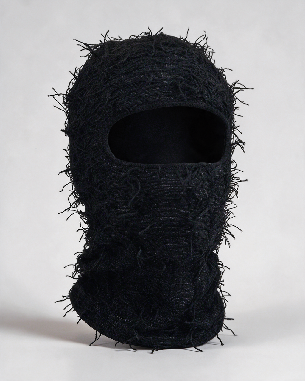 Black distressed knit balaclava