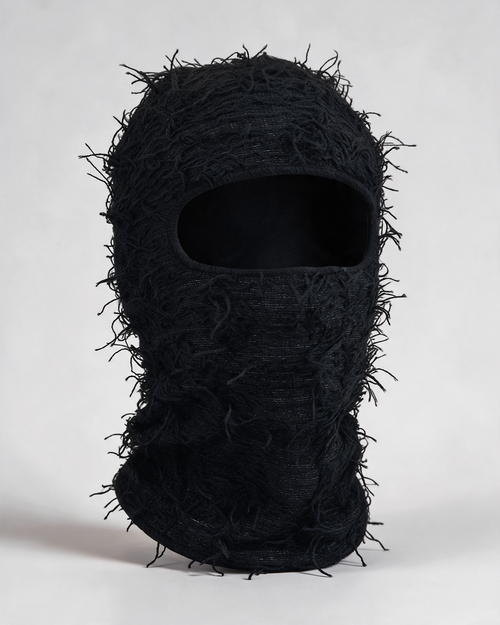 Black distressed knit balaclava
