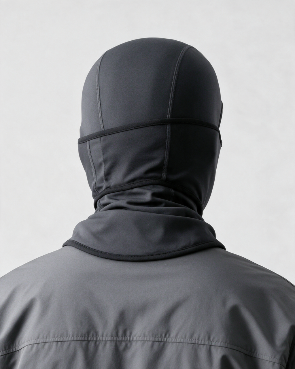 Charcoal Gray fleece-lined balaclava — back view on light gray