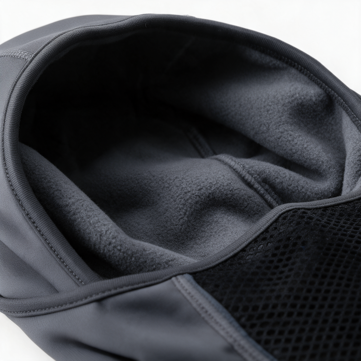 Fleece-lined balaclava material and coverage