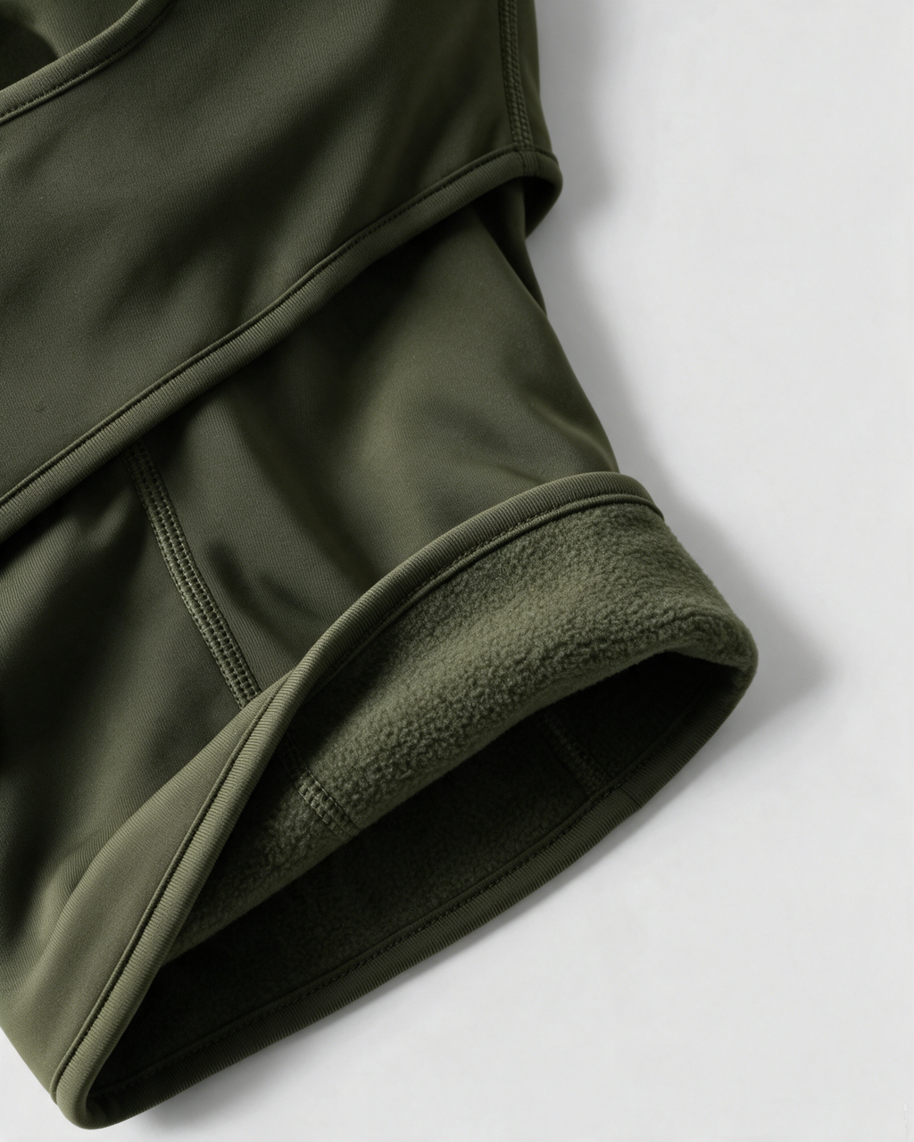 Army Green fleece-lined balaclava — lining detail on light gray