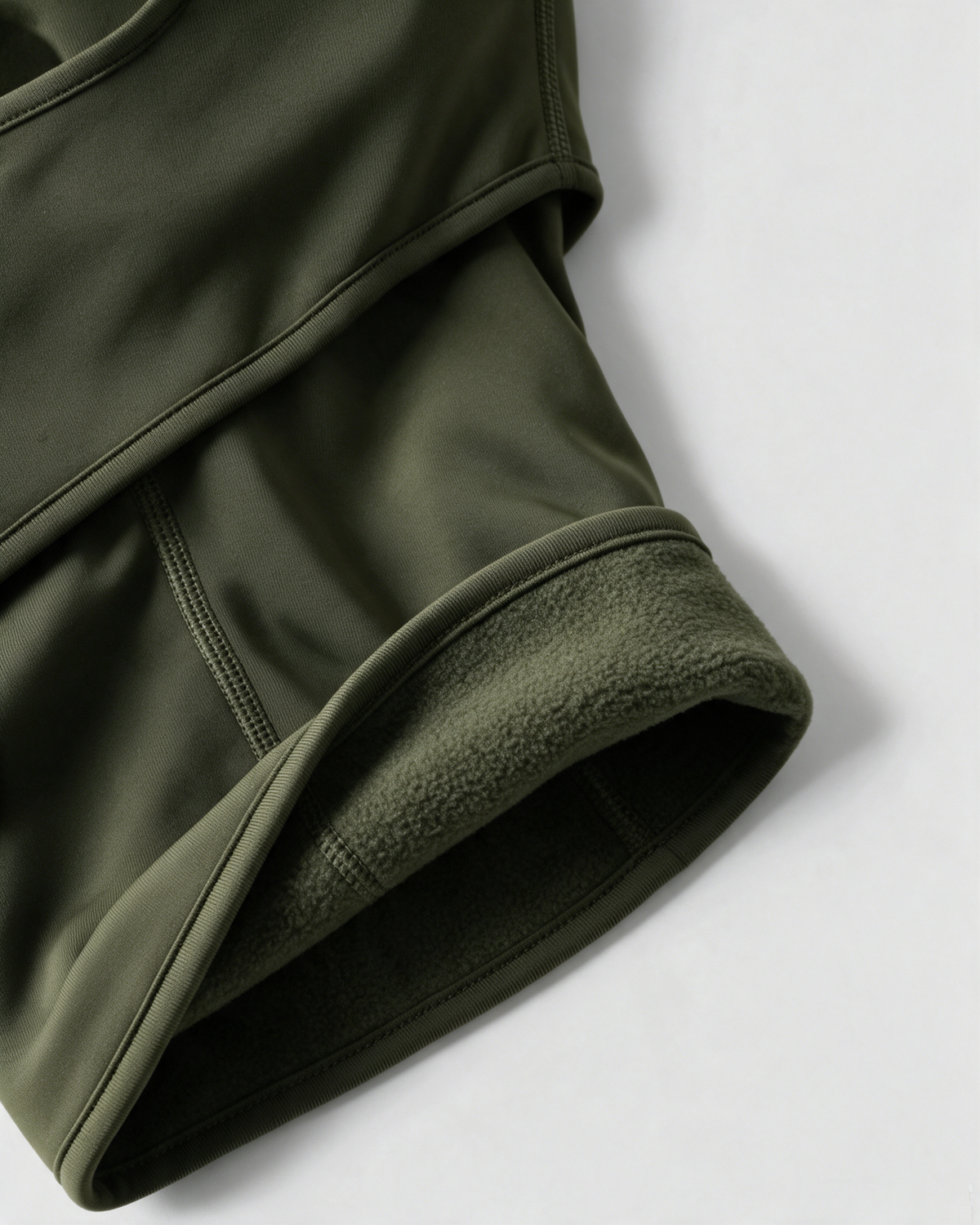 Army Green fleece-lined balaclava — lining detail on light gray