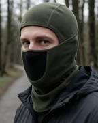 Army green fleece-lined balaclava detail