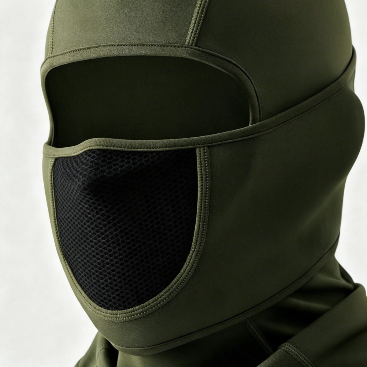 Army green fleece-lined balaclava detail