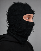 Black distressed knit balaclava product view