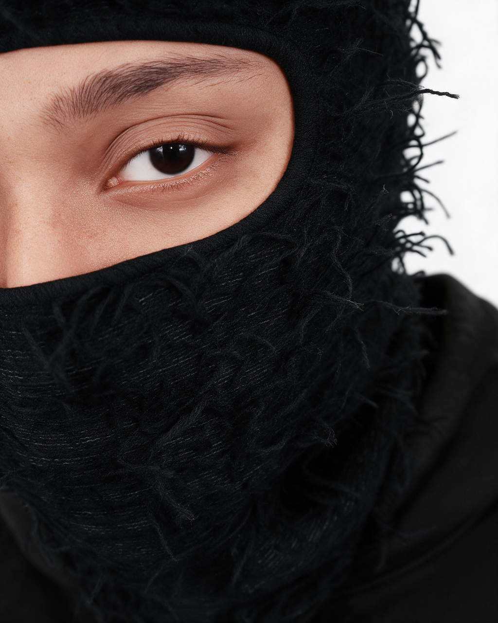 Black distressed knit balaclava product view