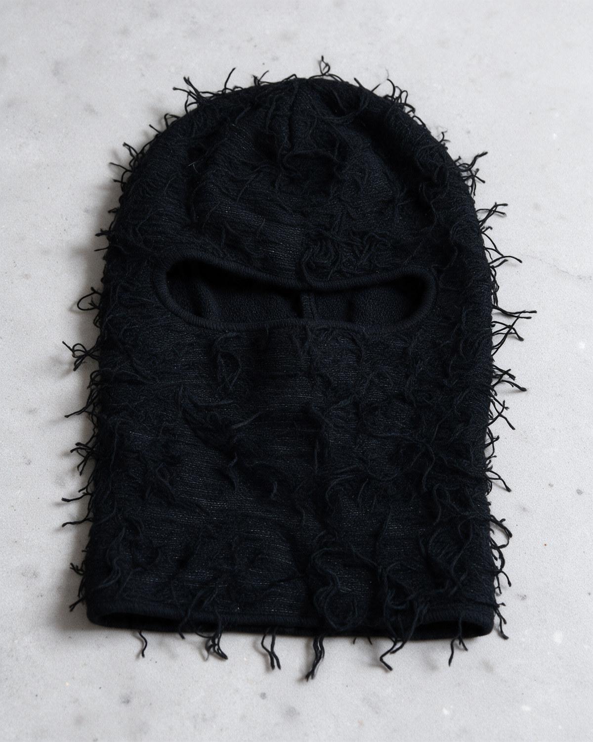 Black distressed knit balaclava product view