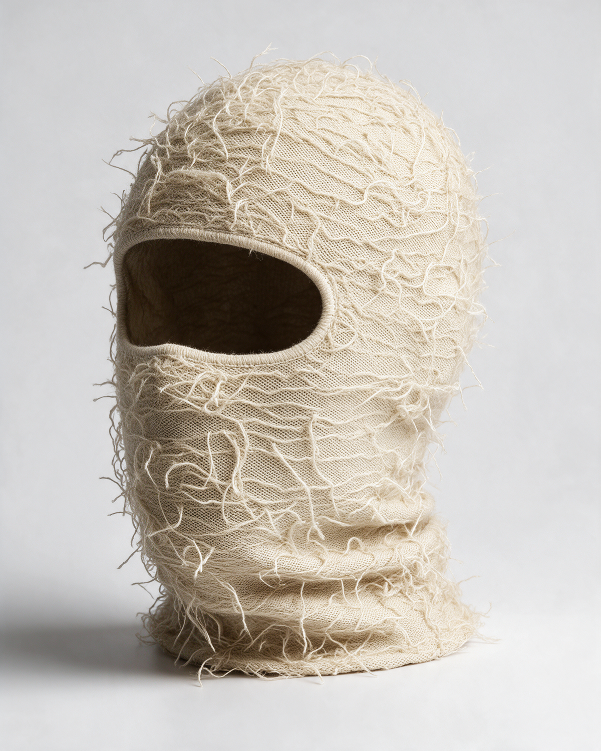 Beige distressed knit balaclava