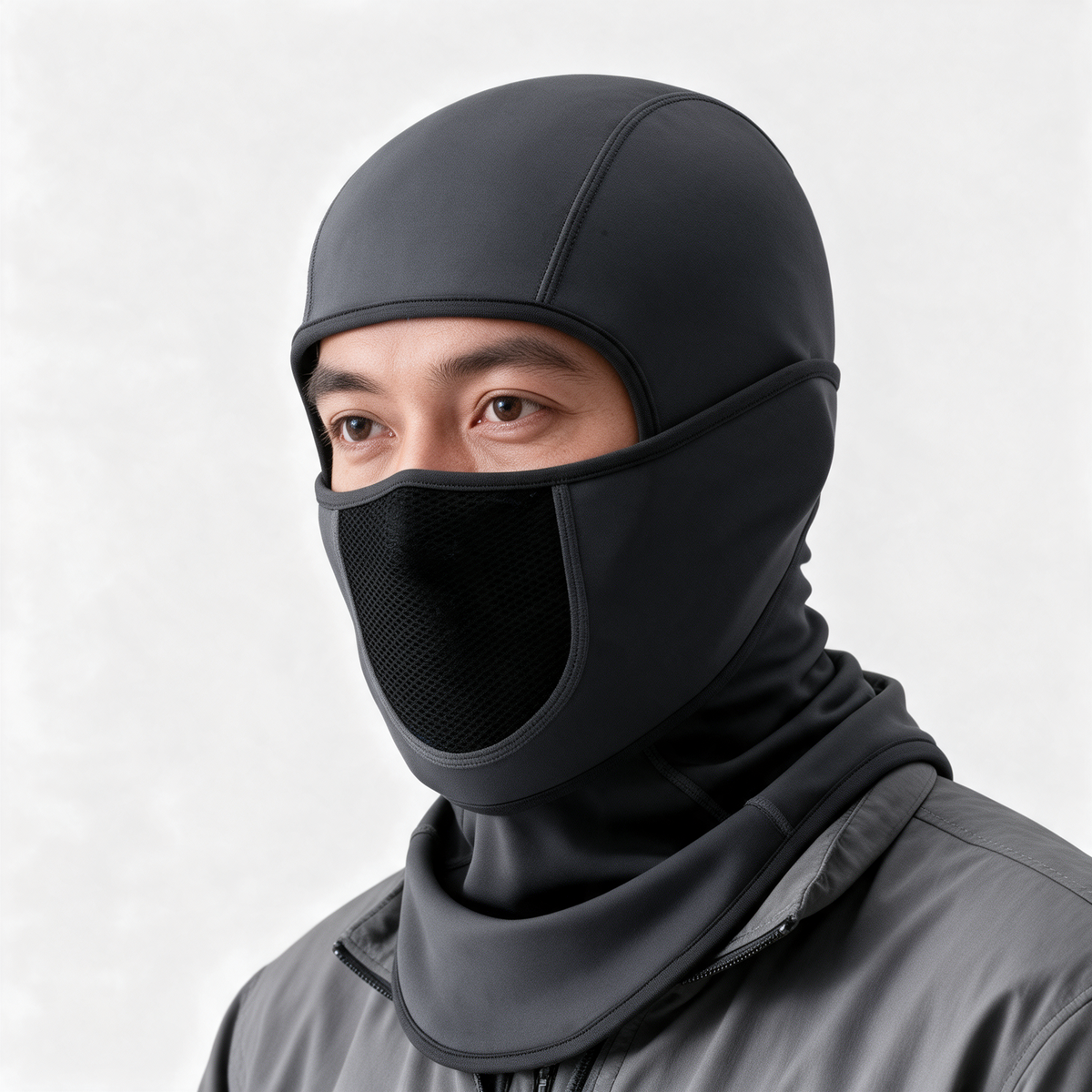 Charcoal Gray fleece balaclava — head and neck coverage