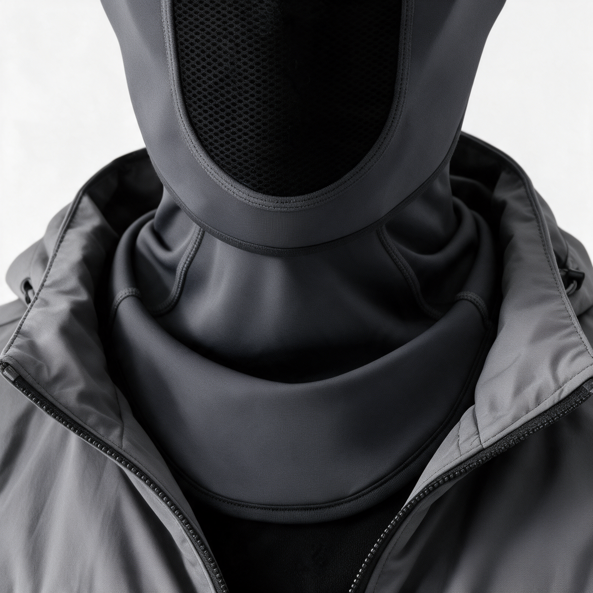 Charcoal Gray fleece balaclava — extended bib detail