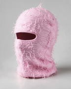 Pink distressed-knit balaclava — full product