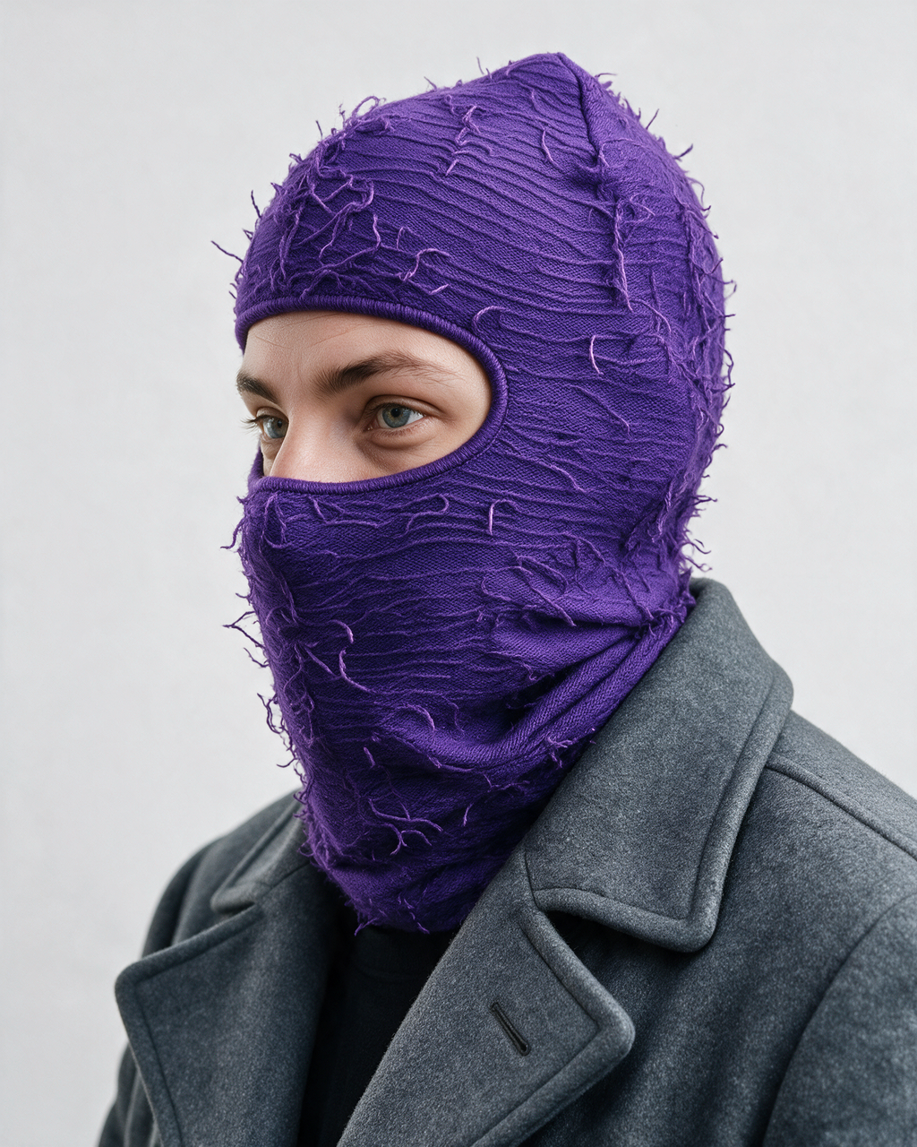 Purple balaclava side portrait