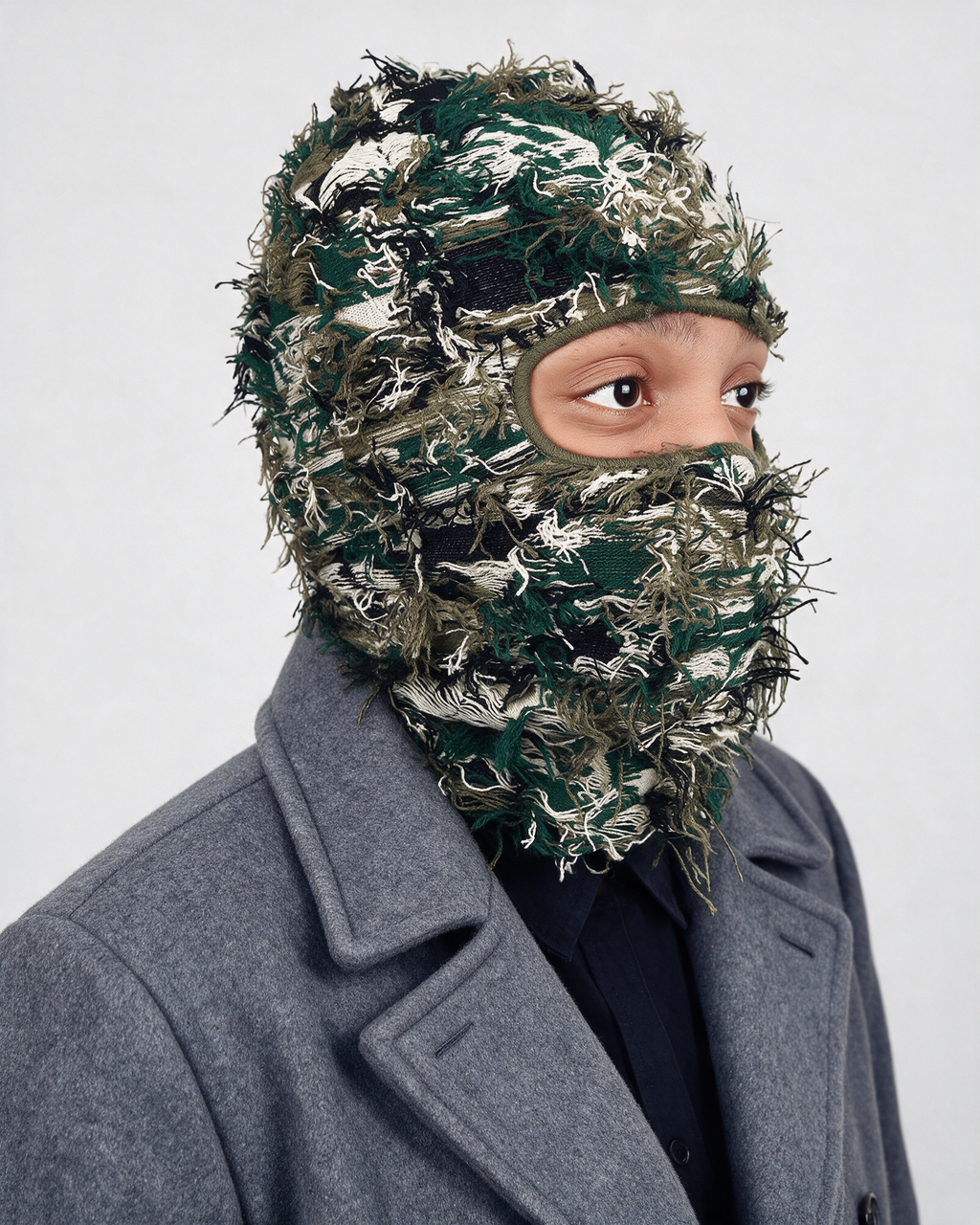 Green Camo balaclava side portrait