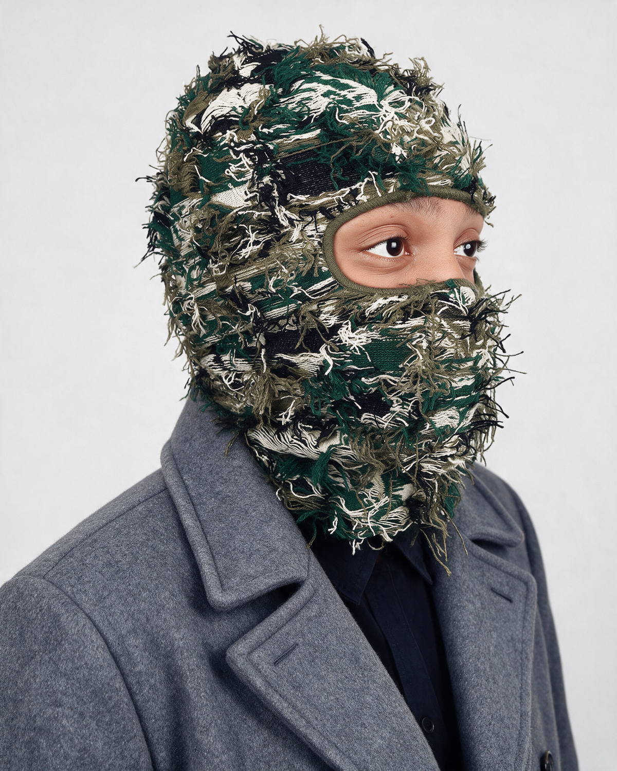 Green Camo balaclava side portrait