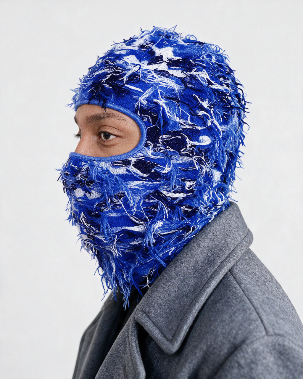 Blue Camo balaclava side portrait