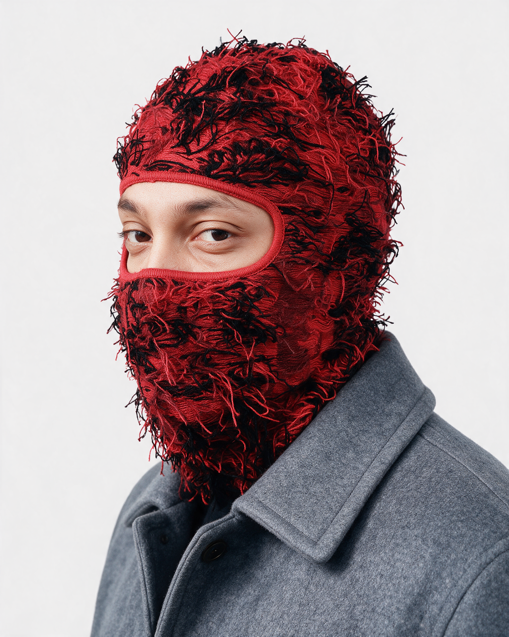 Red and Black balaclava side portrait