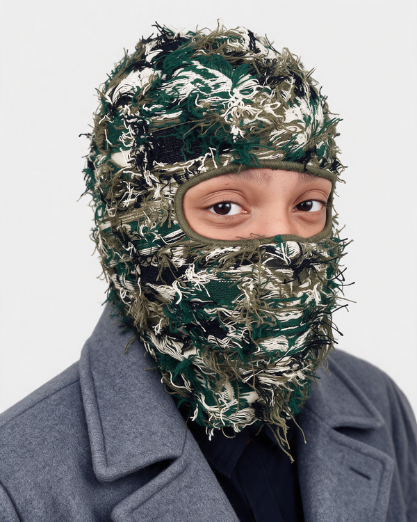 Green Camo balaclava fit detail