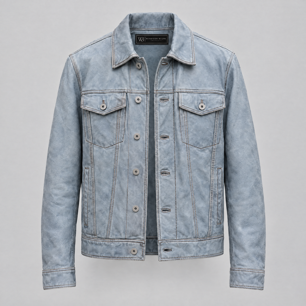 Men's Chase Leather Denim Jacket — Light Blue Wash — product-front