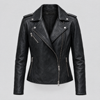 Women's Madeline Asymmetrical Leather Moto Jacket — Black — product-front