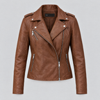 Women's Madeline Asymmetrical Leather Moto Jacket — Cognac — product-front