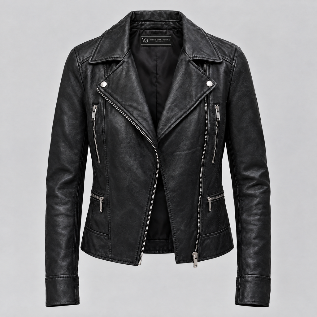 Women's Marissa Asymmetric Leather Moto Jacket — Black — product-front