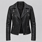 Women's Marissa Asymmetric Leather Moto Jacket — Black — product-front