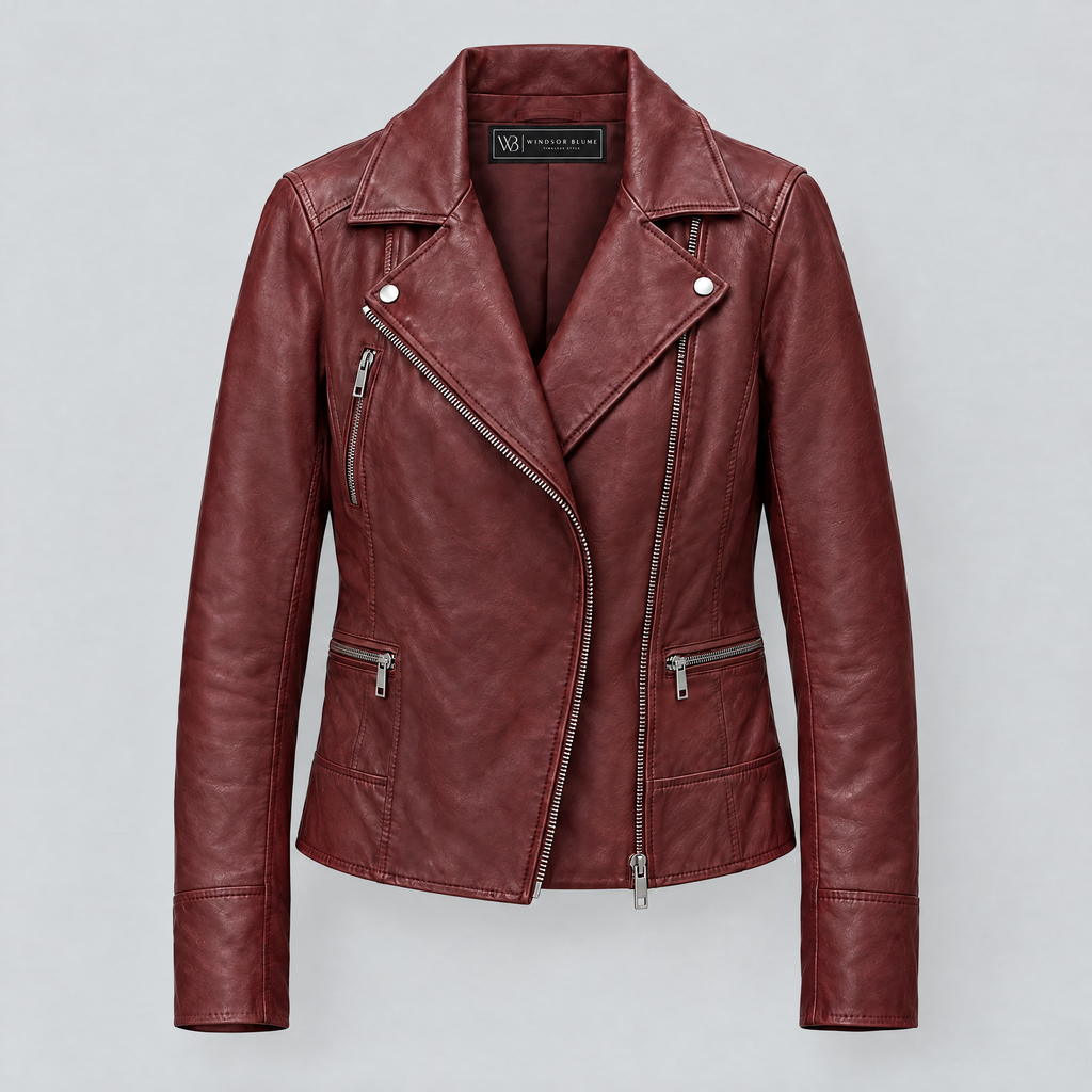 Women's Marissa Asymmetric Leather Moto Jacket — Ox Red — product-front