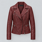 Women's Marissa Asymmetric Leather Moto Jacket — Ox Red — product-front