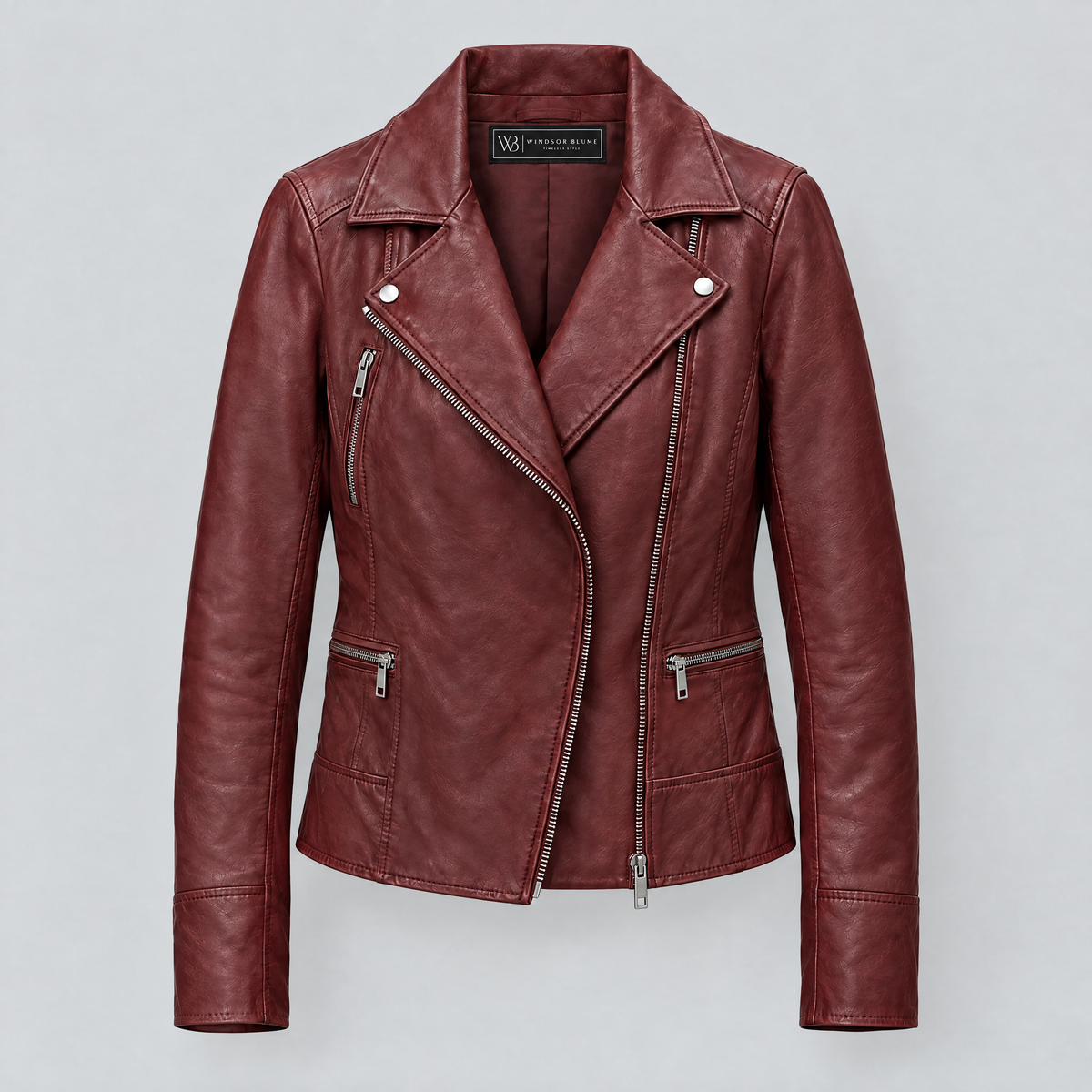 Women's Marissa Asymmetric Leather Moto Jacket — Ox Red — product-front