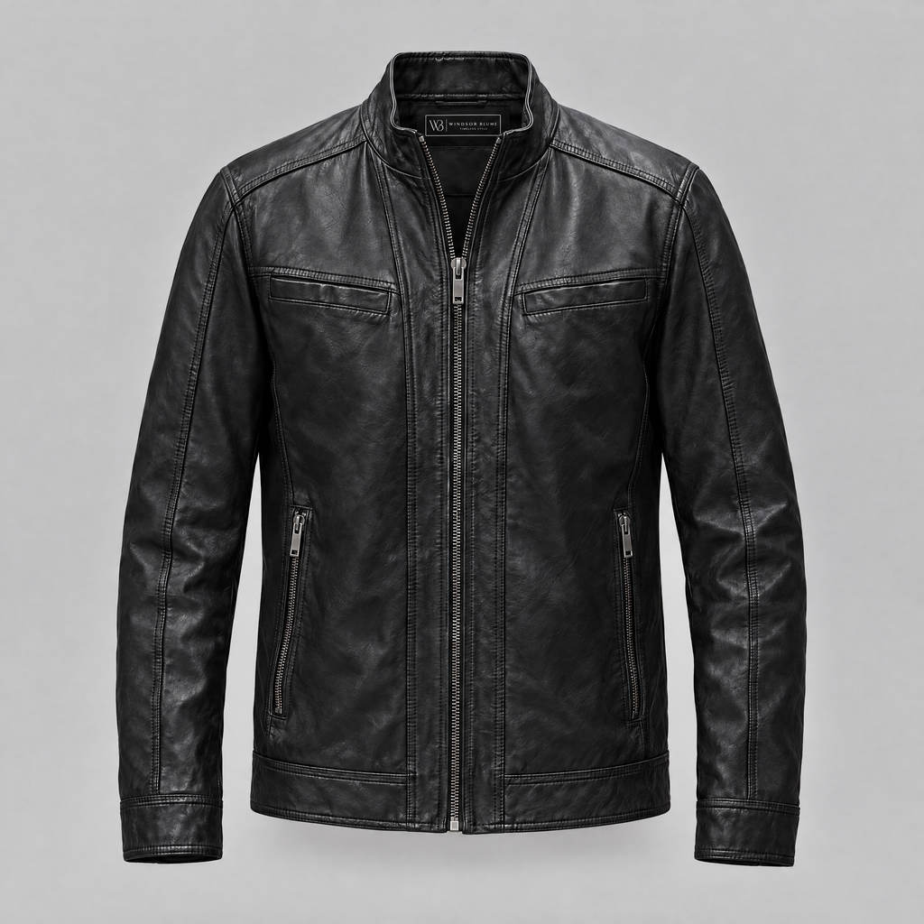 Men's Sean Vintage Leather Racer Jacket — Black — product-front