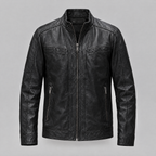Men's Sean Vintage Leather Racer Jacket — Black — product-front