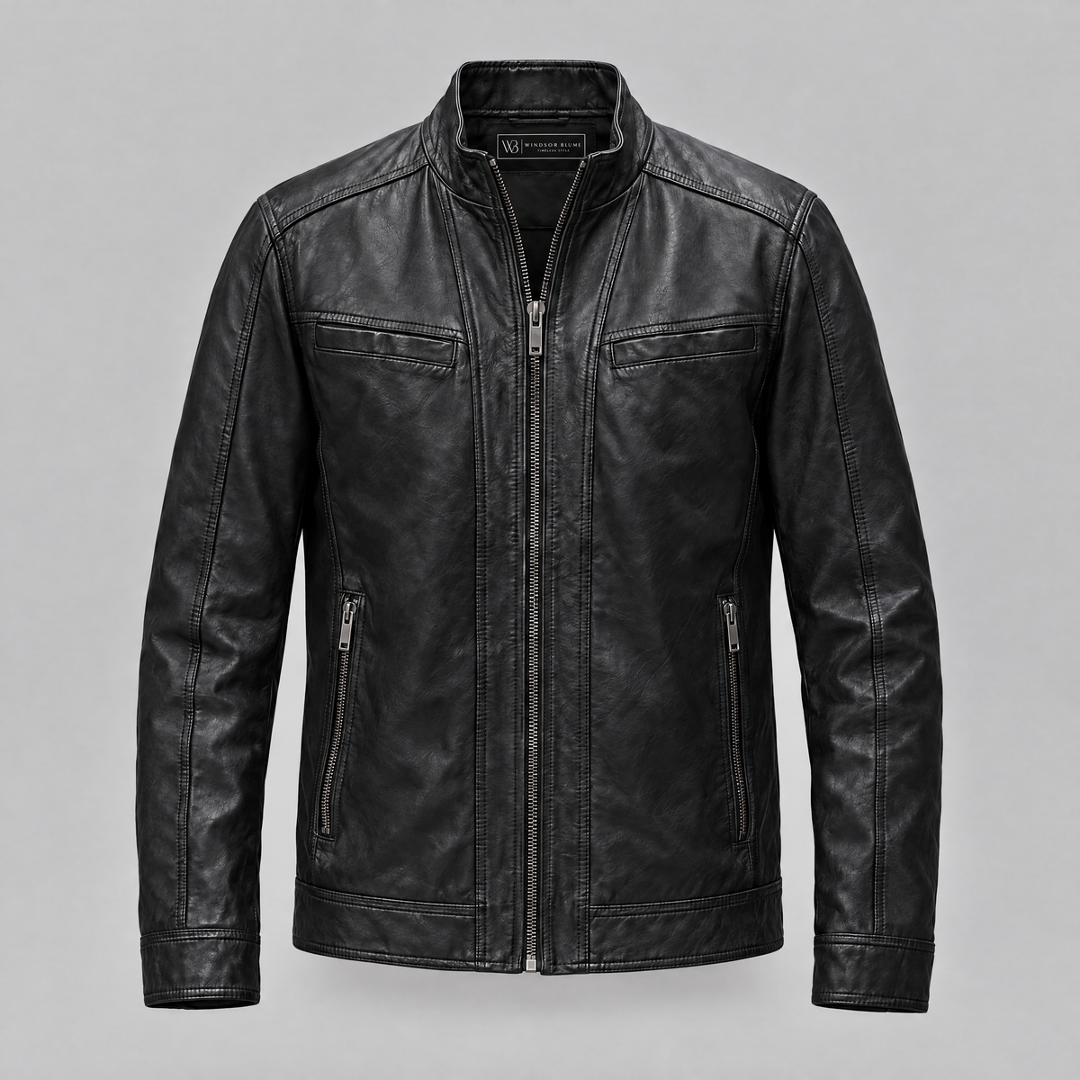 Men's Sean Vintage Leather Racer Jacket — Black — product-front