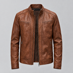 Men's Sean Vintage Leather Racer Jacket — Brown — product-front