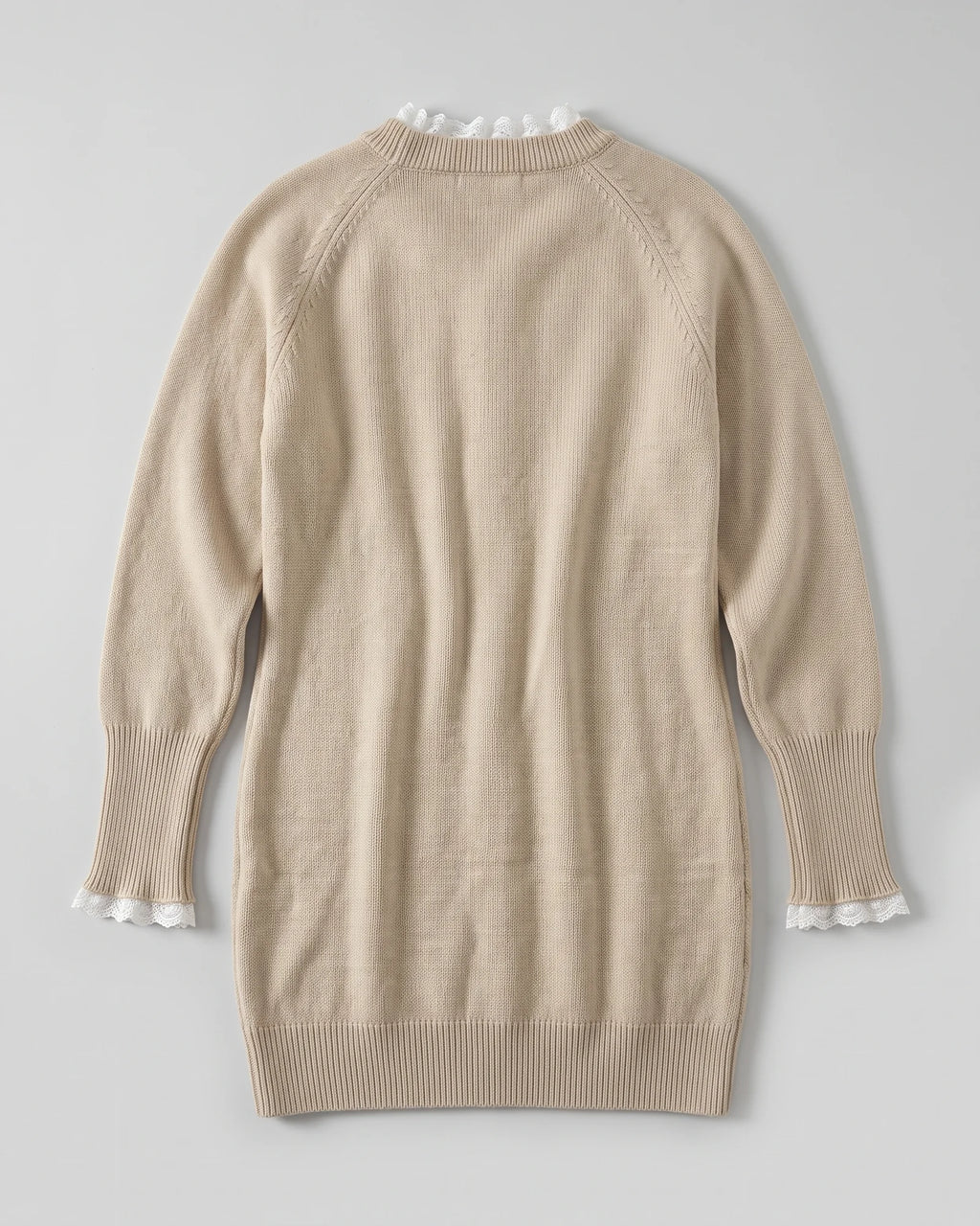 Khaki lace-trim cable-knit sweater dress