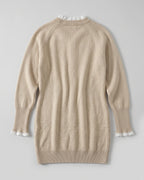 Khaki lace-trim cable-knit sweater dress