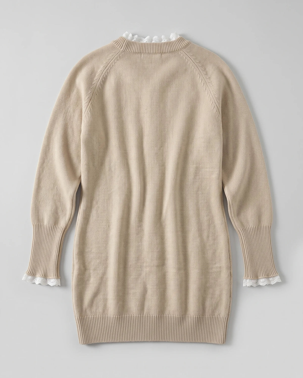 Khaki lace-trim cable-knit sweater dress