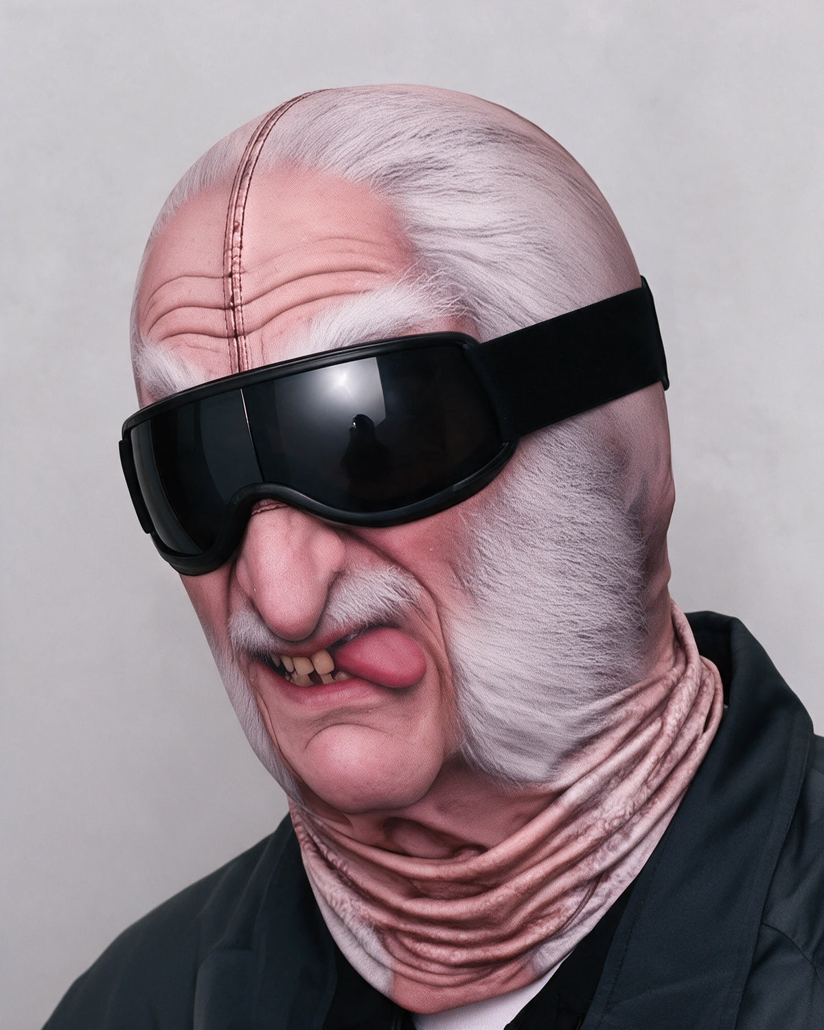 Grumpy Grandpa printed mask, gallery angle. Goggles and clothing not included.