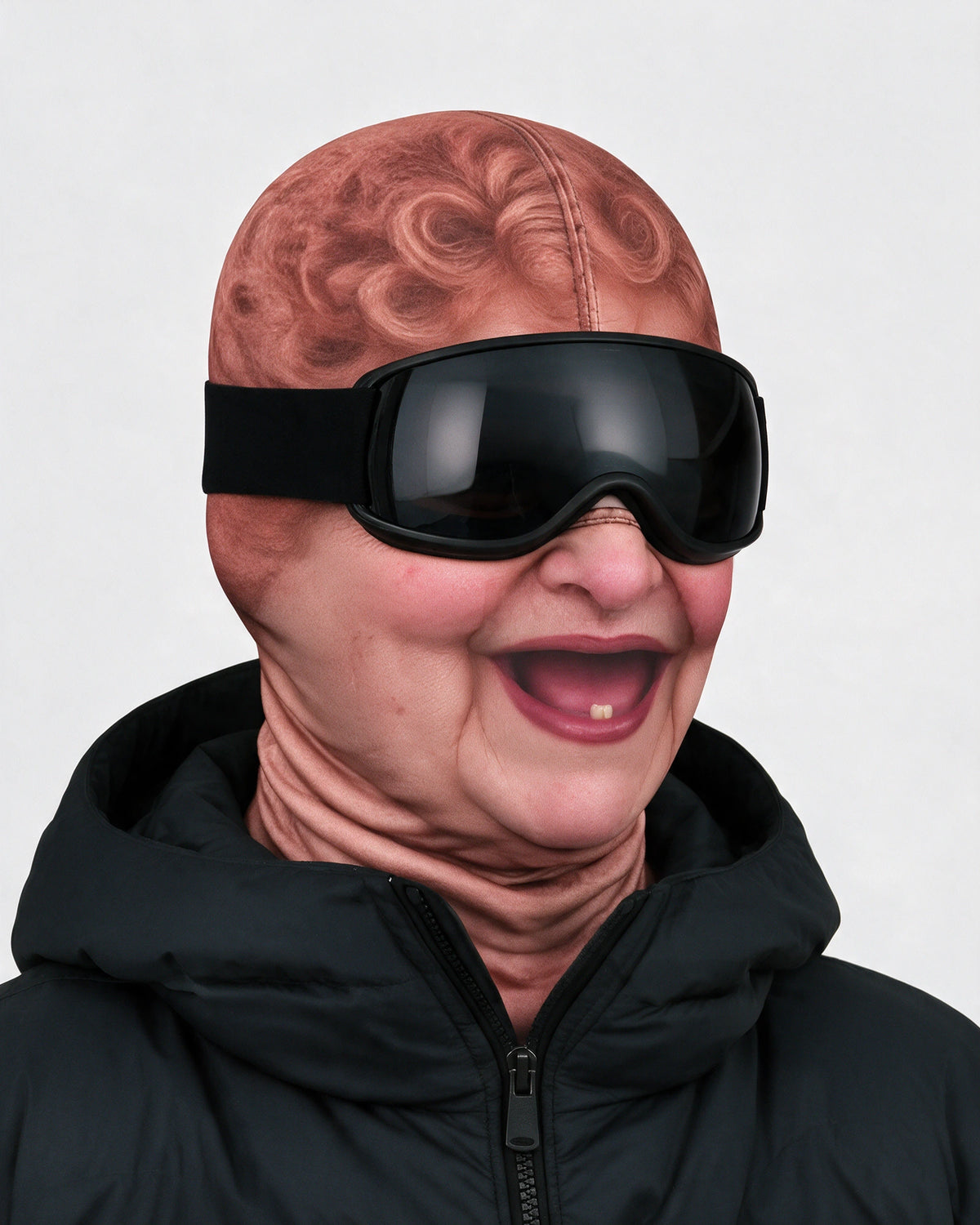 Rosy Cheeks printed fabric mask. Goggles and clothing not included.