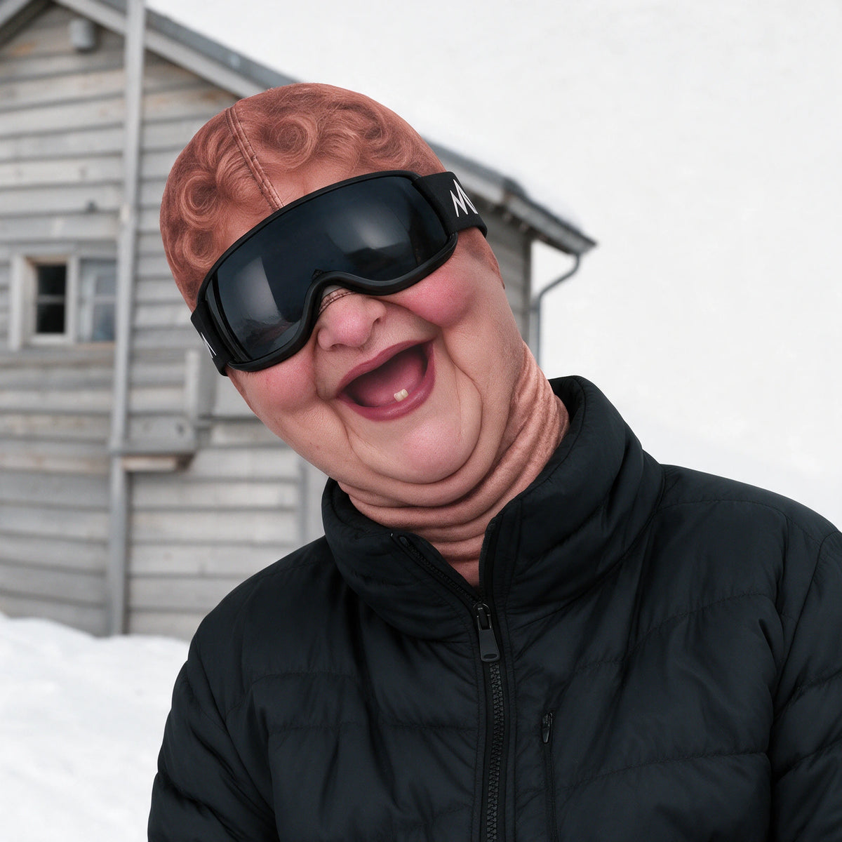 Rosy Cheeks printed fabric mask. Goggles and clothing not included.