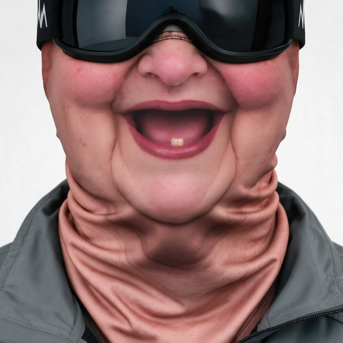 Rosy Cheeks printed fabric mask. Goggles and clothing not included.