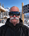 Mustached Grandpa printed mask styled with ski goggles