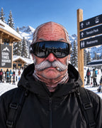 Mustached Grandpa printed mask styled with ski goggles