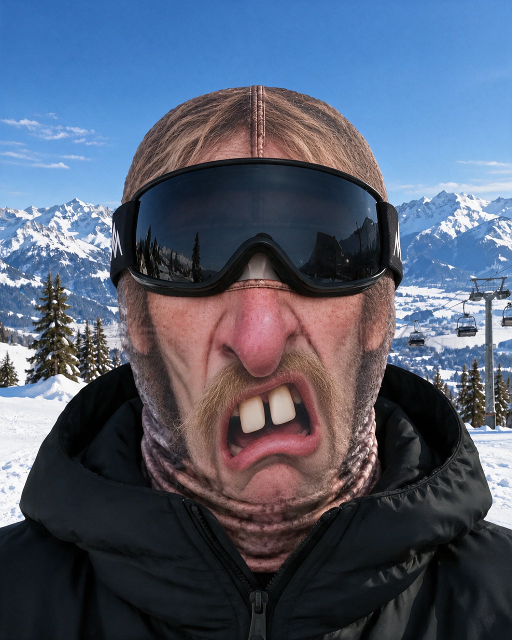 Funny printed fabric balaclava styled with ski goggles