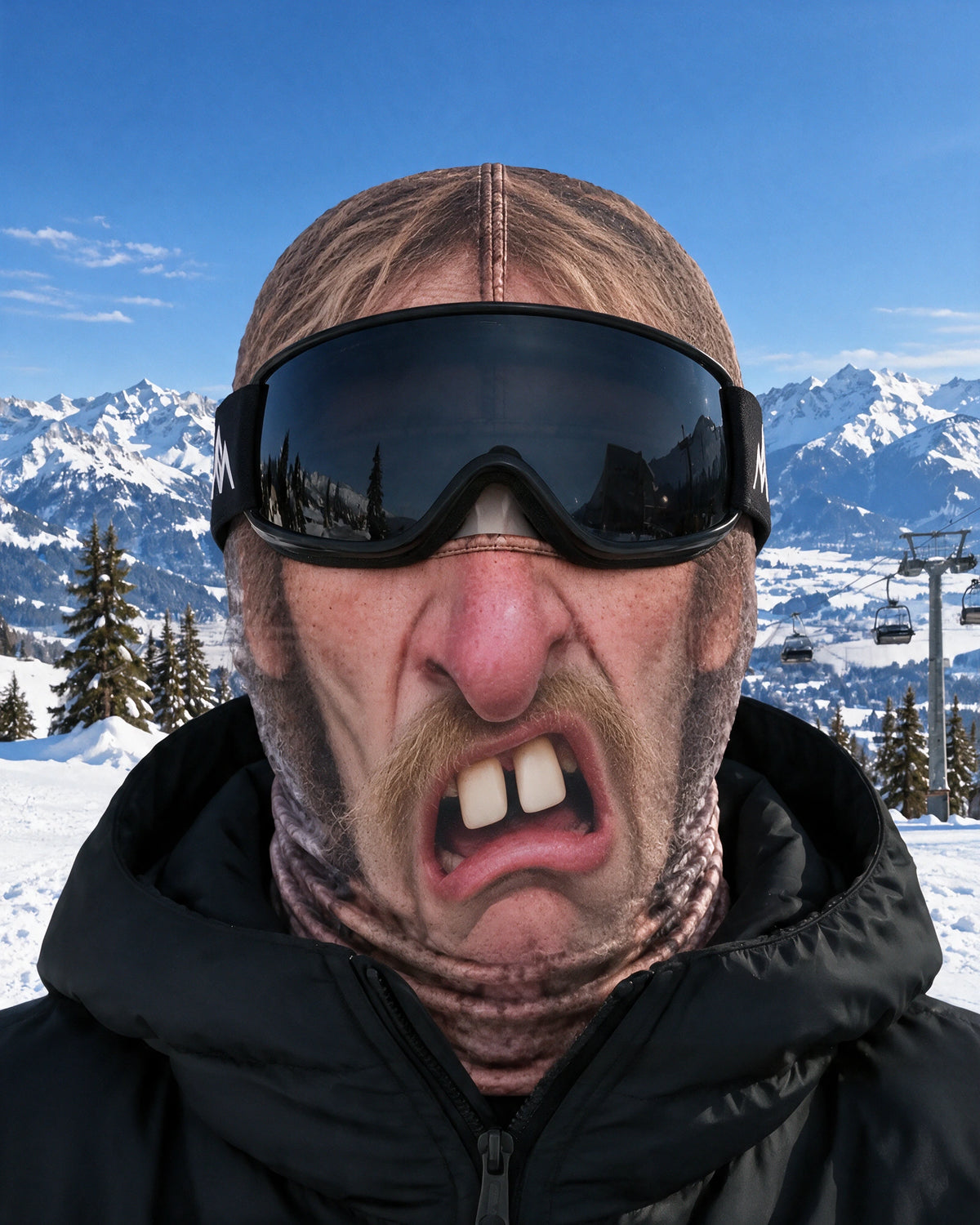 Funny printed fabric balaclava styled with ski goggles