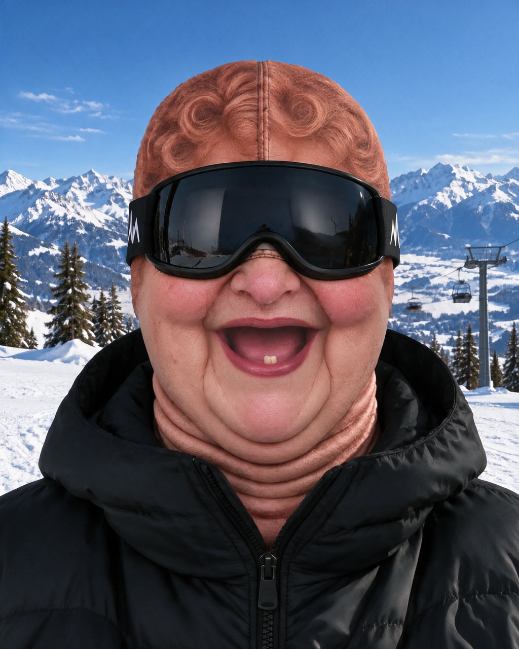Funny printed fabric balaclava styled with ski goggles