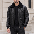 Men's Ace Leather Bomber Jacket with Shearling Collar — Black — hero