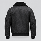 Men's Ace Leather Bomber Jacket with Shearling Collar — Black — product-back