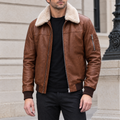 Men's Ace Leather Bomber Jacket with Shearling Collar — Cognac — hero