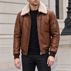 Men's Ace Leather Bomber Jacket with Shearling Collar — Cognac — hero